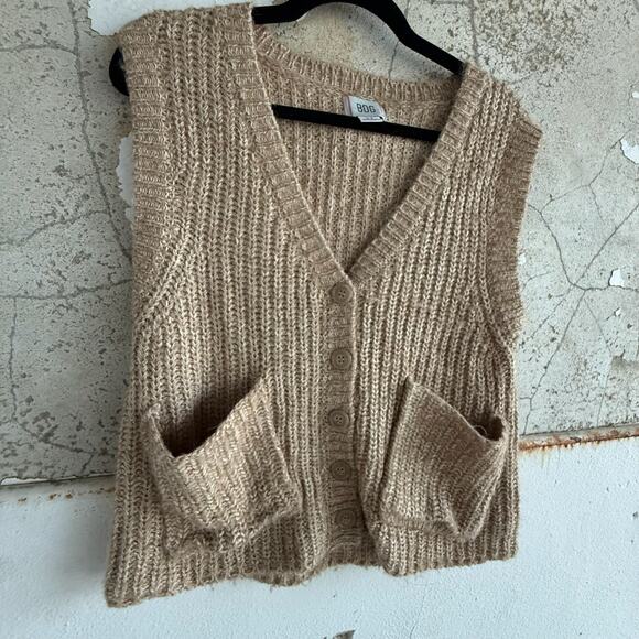 Sweater Vest Women S Beige Oversized Chunky Knit Button Front Pocket Sweater Y2K - Picture 7 of 10